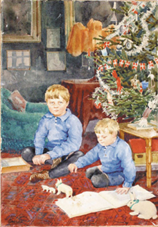Дети во дворце Амалиенборга. Тихон и Гурий, 1921 , 18х25,5, акварель, бумага, картон